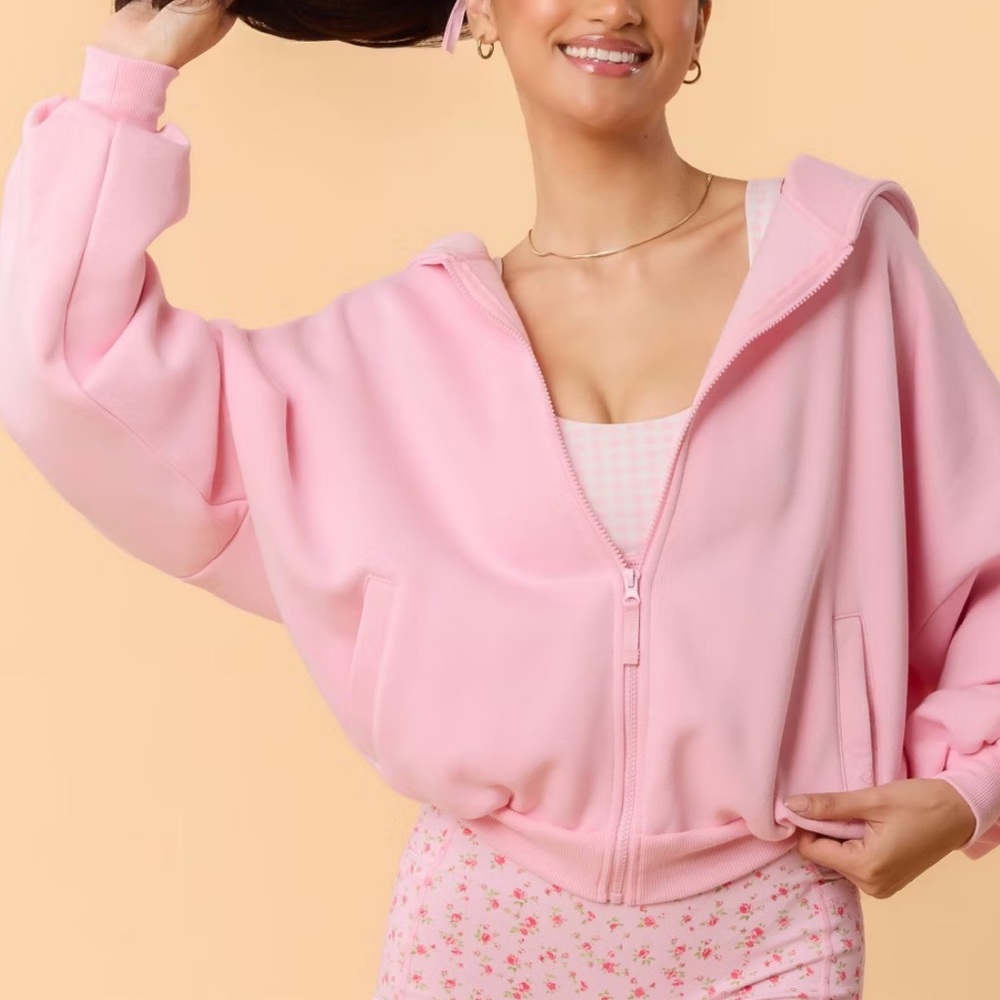New Blogilates Women's Marshmallow Full Zip Hooded Sweatshirt - Light Pink S